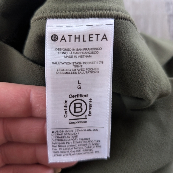 Athleta Salutation Stash Pocket High Rise 7/8 Legging Green Womens Petite Large - Picture 6 of 8